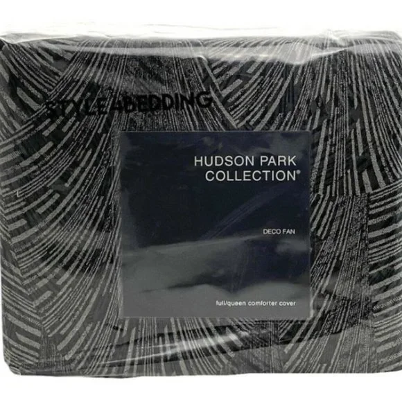 Hudson Park Collection Deco Fan KING Duvet Cover Black - Picture 8 of 12